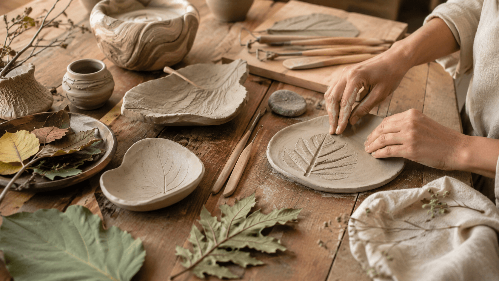Nature-inspired colour being painted onto pottery